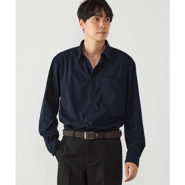 トリコットコーデュロイ ショートポイントカラーシャツ （ネイビー）