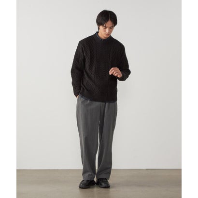 コムサイズム COMME CA ISM ポリエステル レーヨンストレッチ ヘリンボーン ワンタックワイドテーパードパンツ （グレー）｜詳細画像