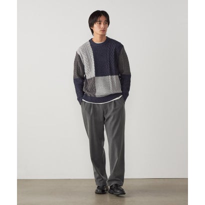 コムサイズム COMME CA ISM ポリエステル レーヨンストレッチ ヘリンボーン ワンタックワイドテーパードパンツ （チャコール）｜詳細画像