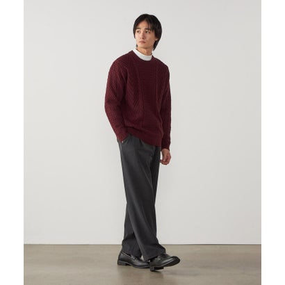 コムサイズム COMME CA ISM ポリエステル レーヨンストレッチ ヘリンボーン ワンタックワイドテーパードパンツ （チャコール）｜詳細画像