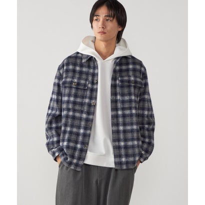 コムサイズム COMME CA ISM ウールライク シャギーチェック CPOシャツブルゾン （ネイビー）｜詳細画像