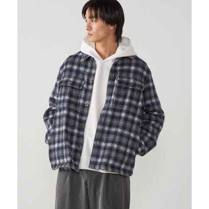 コムサイズム COMME CA ISM ウールライク シャギーチェック CPOシャツブルゾン （ネイビー）｜詳細画像