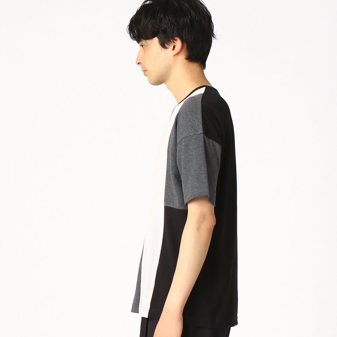 コムサイズム COMME CA ISM パッチワーク Vネック Tシャツ （ホワイト 
