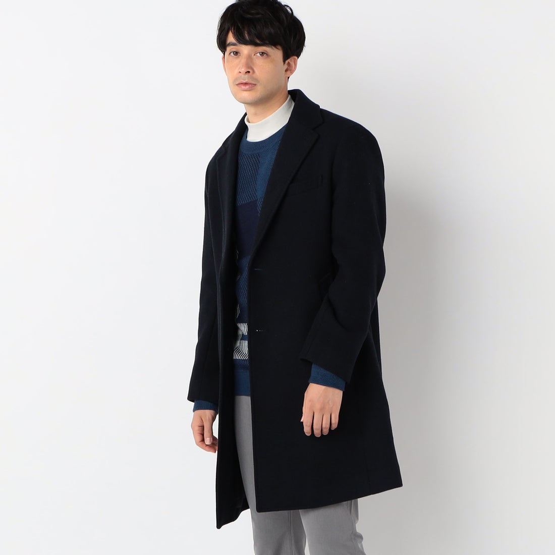 未使用品 コムサイズム ショートビーバーウールコート 紺色 M ¥29,700