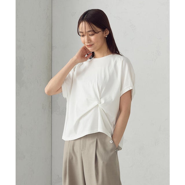 【接触冷感】ツイストタックTシャツ  （ホワイト）