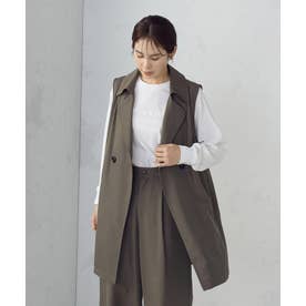 【セットアップ対応】ポリエステルツイル ロングジレ （カーキ）