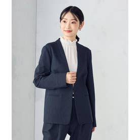 【ウォッシャブル】メランジジャージ＆ナイロンレーヨンポンチ ノーカラージャケット （ネイビー）