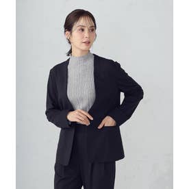 【ウォッシャブル】メランジジャージ＆ナイロンレーヨンポンチ ノーカラージャケット （ブラック）