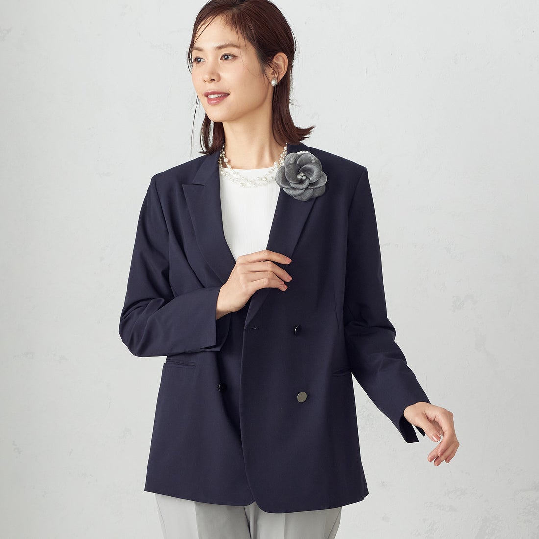 コムサイズム COMME CA ISM Wブレストロングジャケット （ネイビー 