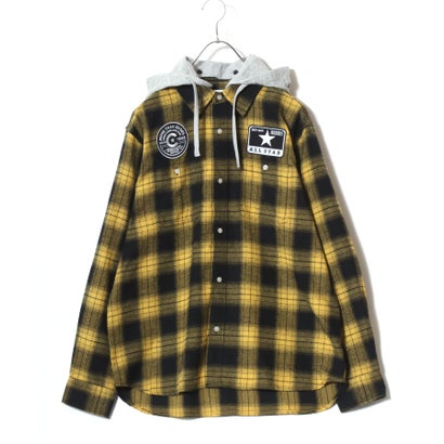 【CONVERSE/コンバース】ワッペン付き フードチェックシャツ 長袖シャツ メンズ トップス 秋冬 （イエロー）｜詳細画像