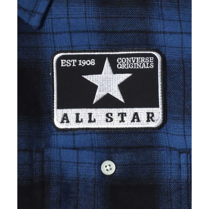 【CONVERSE/コンバース】ワッペン付き フードチェックシャツ 長袖シャツ メンズ トップス 秋冬 （イエロー）｜詳細画像