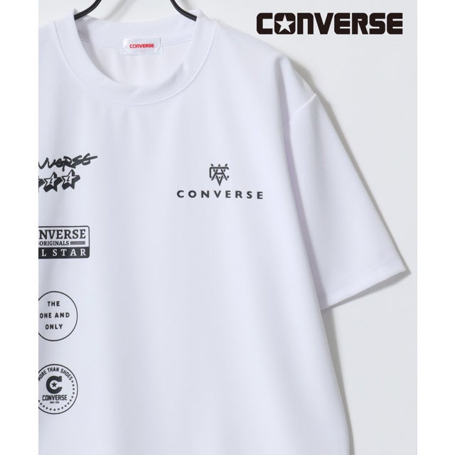【CONVERSE/コンバース】接触冷感 UVカット 吸水速乾 耐塩素 アムンゼン ロゴ オールスター フロント/バックプリント 半袖Tシャツ メンズ レディース ユニセックス トップス カットソー 春夏 梨地 グラフィックT