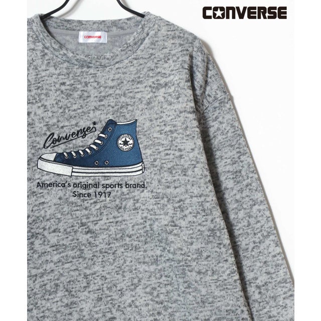 ★【CONVERSE/コンバース】ニットフリース フェルトワッペン シューズ刺繍 クルーネック 裏起毛 スウェット トレーナー メンズ レディース ユニセックス トップス 秋冬