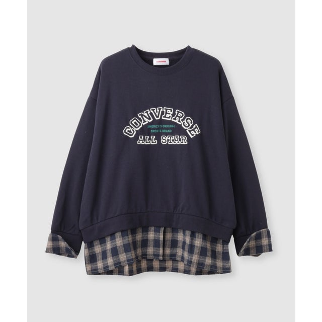 シャツレイヤード裏毛カットソー （ネイビー）