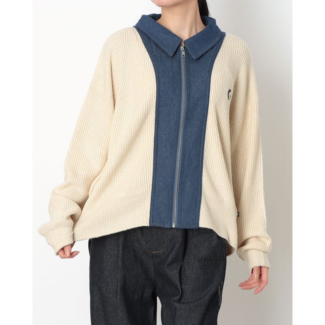 スウェットフルジップ AP デニムハイブリッドニット ジップJK L （WHITE）