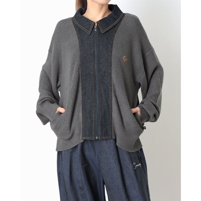 スウェットフルジップ AP デニムハイブリッドニット ジップJK L （GREY）