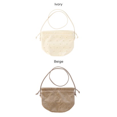 スタッズベロアショルダーバッグ （Beige）｜詳細画像