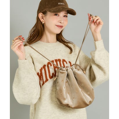 スタッズベロアショルダーバッグ （Beige）｜詳細画像