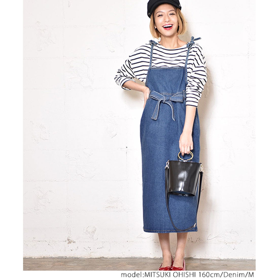 コカ coca ウエストリボンデニムサロペットスカート （Denim） -靴 