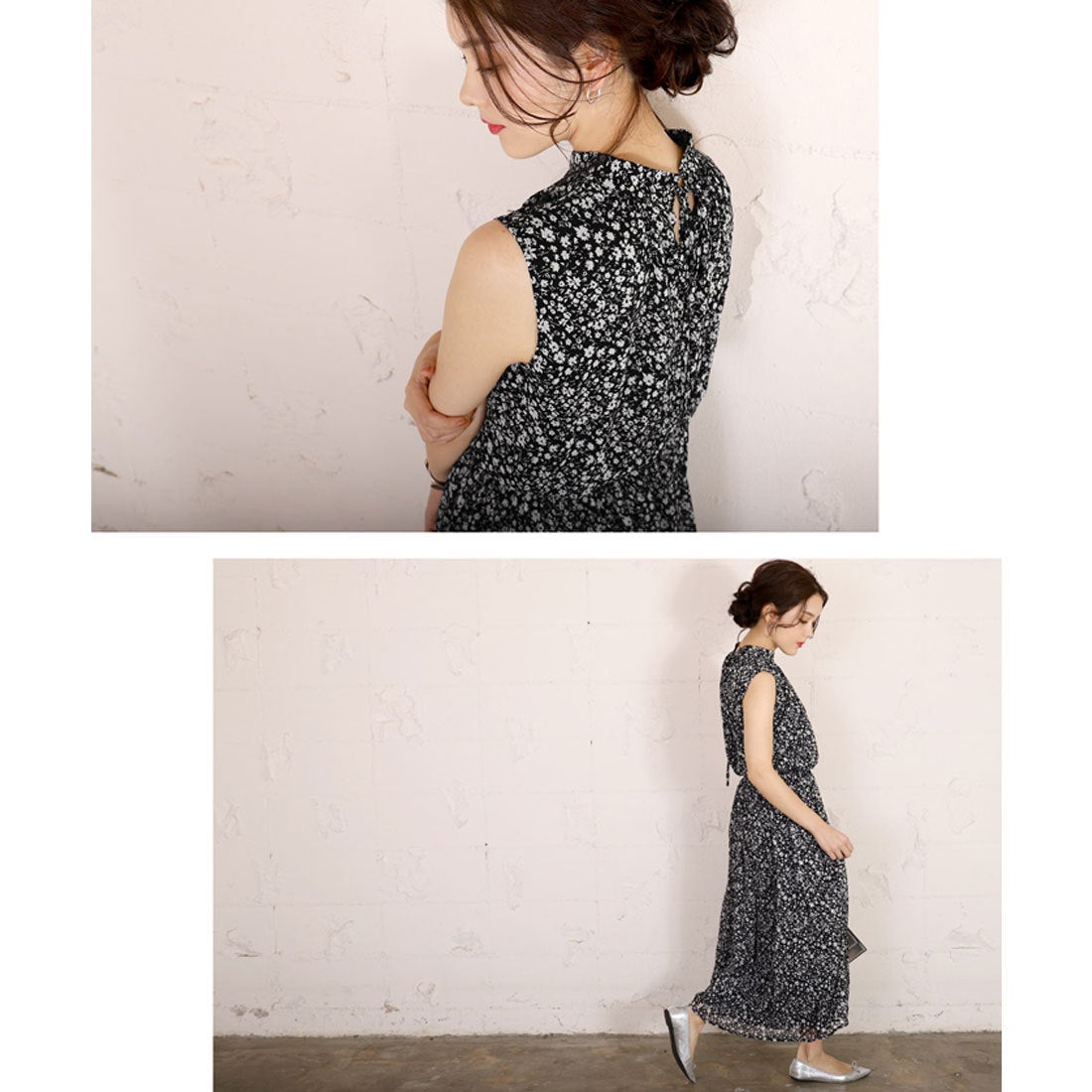 コカ coca しわ感シフォン花柄ノースリーブワンピースcocaオリジナル