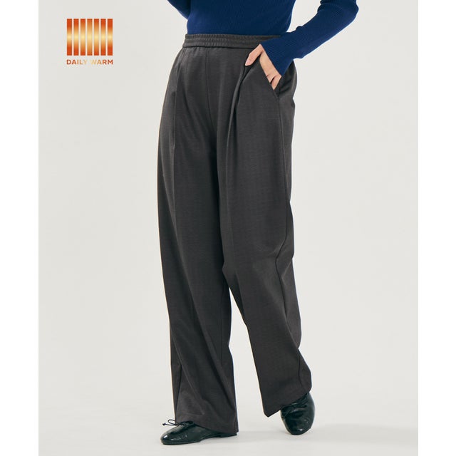 【DAILY WARM】カットジャカード裏起毛ワイドパンツ （Black）