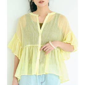 コカ coca ストライプシアーフリルブラウス （Yellow） - ファッション