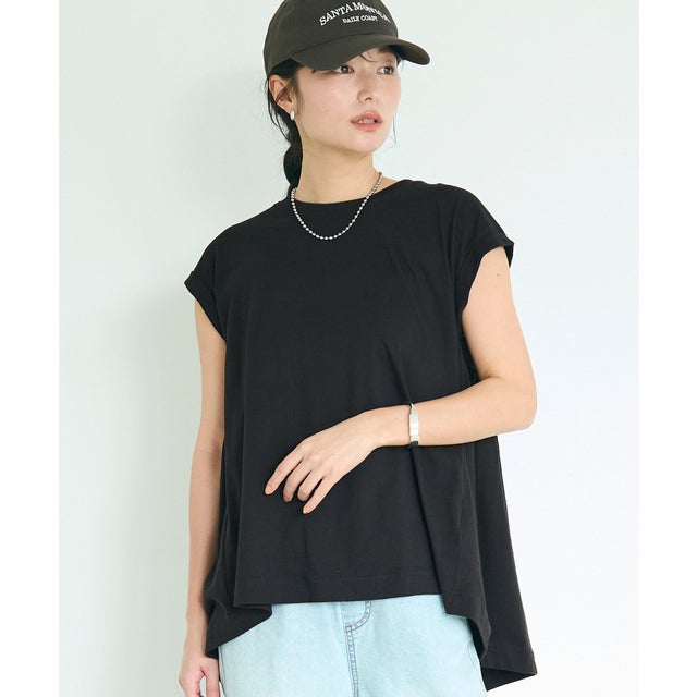 バックギャザーロールアップスリーブTシャツ （Black）