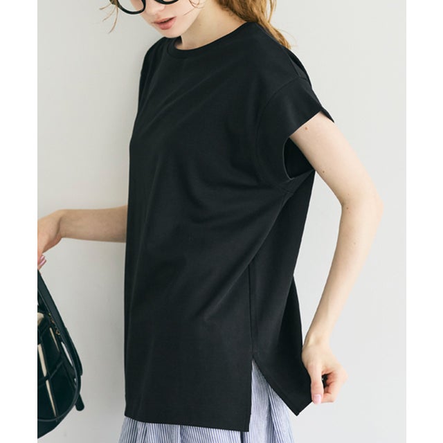 接触冷感フレンチスリーブオーバーTシャツ （Black）