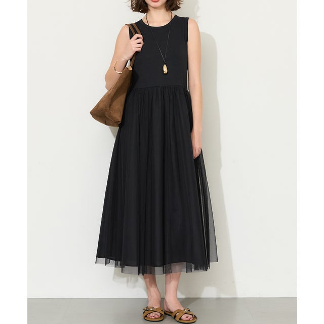 チュールドッキングキャミワンピース （Black）