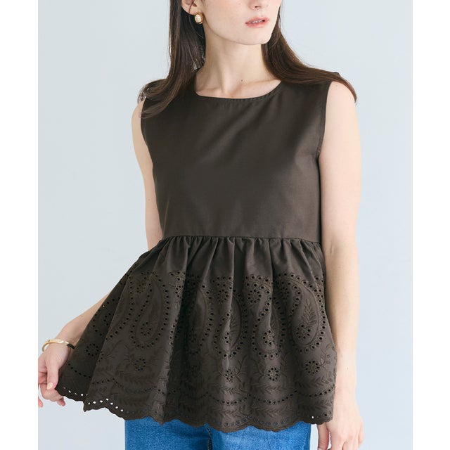 パンチングレースノースリーブブラウス （Brown）