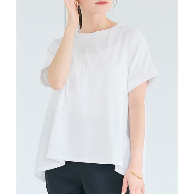 後ろギャザー切替Tシャツ （White）