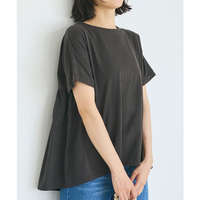 後ろギャザー切替Tシャツ （Charcoal）