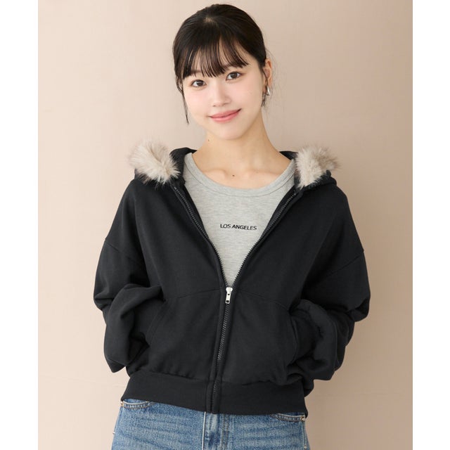ユース ファーフードジップパーカー （Black）