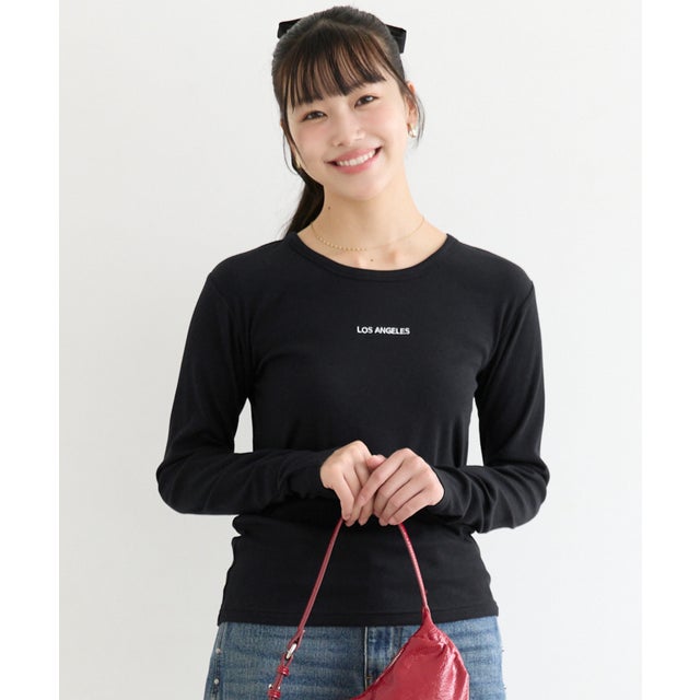 ユース 裏起毛リブワンポイント刺繍トップス （Black）