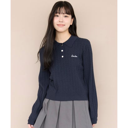 コカ coca ユース ケーブルポロカラーニットトップス （Navy）｜詳細画像