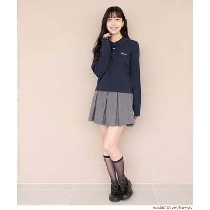 コカ coca ユース ケーブルポロカラーニットトップス （Navy）｜詳細画像