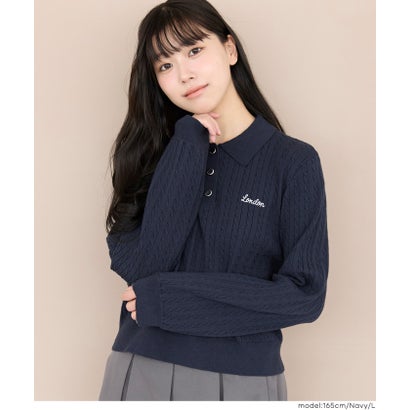 コカ coca ユース ケーブルポロカラーニットトップス （Navy）｜詳細画像