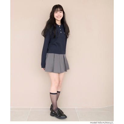 コカ coca ユース ケーブルポロカラーニットトップス （Navy）｜詳細画像