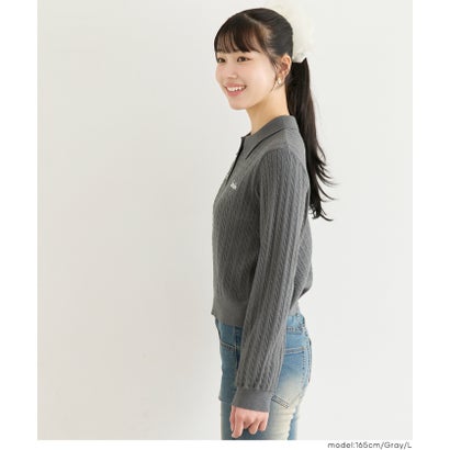コカ coca ユース ケーブルポロカラーニットトップス （Navy）｜詳細画像