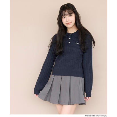 コカ coca ユース ケーブルポロカラーニットトップス （Gray）｜詳細画像
