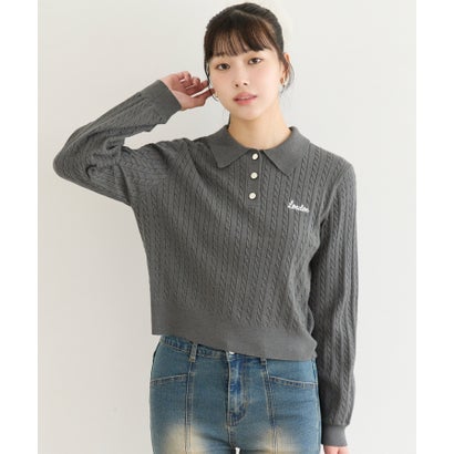 コカ coca ユース ケーブルポロカラーニットトップス （Gray）｜詳細画像