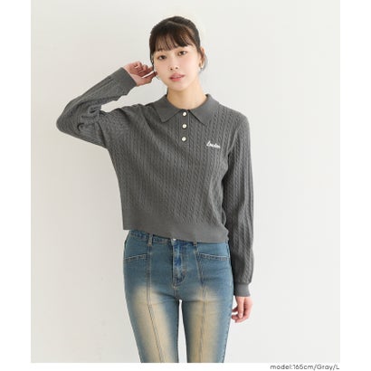 コカ coca ユース ケーブルポロカラーニットトップス （Gray）｜詳細画像