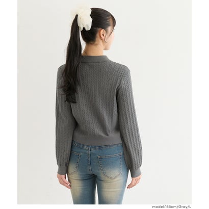 コカ coca ユース ケーブルポロカラーニットトップス （Gray）｜詳細画像