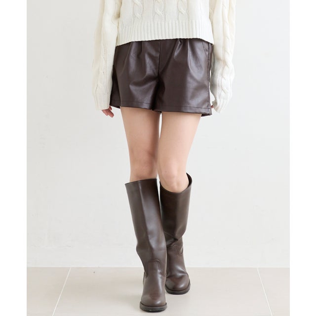 ユース フェイクレザーショートパンツ （Brown）