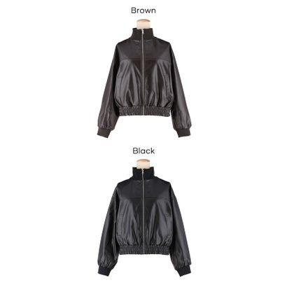 ユース フェイクレザースタンドカラージャケット （Brown）｜詳細画像