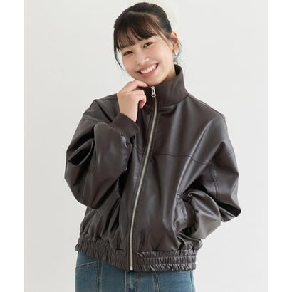 ユース フェイクレザースタンドカラージャケット （Brown）｜詳細画像