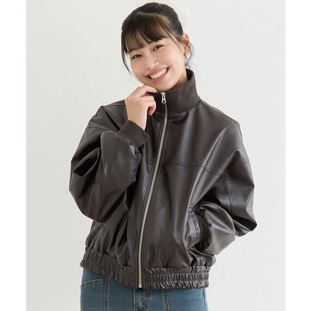 ユース フェイクレザースタンドカラージャケット （Brown）
