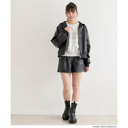 ユース フェイクレザースタンドカラージャケット （Black）｜詳細画像