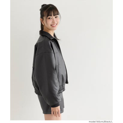ユース フェイクレザースタンドカラージャケット （Black）｜詳細画像