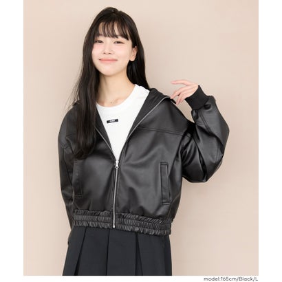 ユース フェイクレザースタンドカラージャケット （Black）｜詳細画像